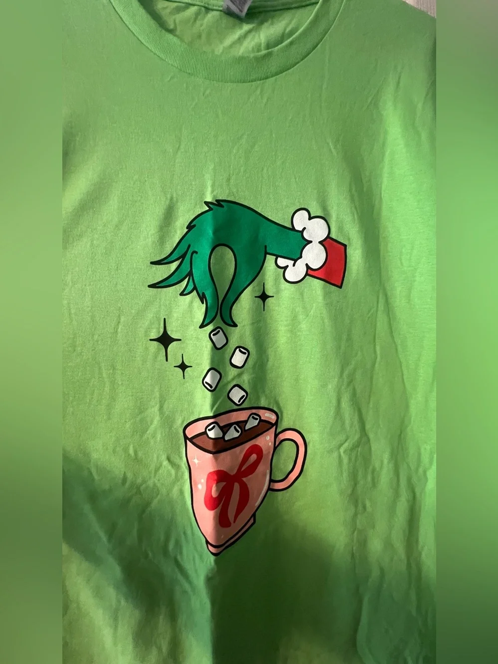 Gildan Neon Green Short Sleeve Tee with Holiday Cocoa Graphic